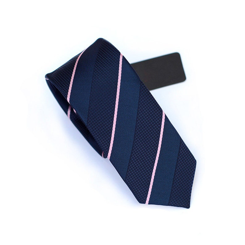 Navy Necktie With Pink Stripes.mens Ties.wedding Ties.skinny Etsy