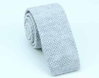 Light Gray Wool Ties - Grey Knitted Color Necktie - Knit Rustic Tie - Mens Gift