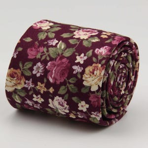 Wine Floral Ties. Dark Burgundy Tie for Men. Maroon Neckties for Men. Cabernet Color Neckties.