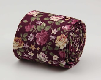 Burgundy Floral Ties. Dark Burgundy Wine Color Floral Print Necktie for Kids Boys Men - Wedding Groomsmen Groom Mens Gifts