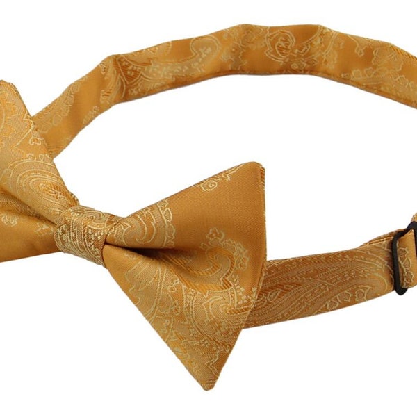 Marigold Bow Ties. Mustard Bowtie. Golden Yellow Silk Paisley Bowtie. Wedding Bowtie