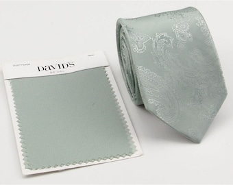 Dusty Sage Ties. Dusty Sage Green Neckties for Men. Dusty Sage Wedding Tie Pocket Square Bow Tie