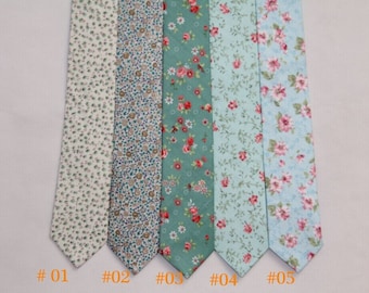 Floral Cotton Men's Tie: Wedding Groomsmen Necktie