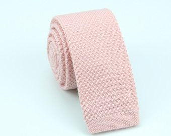 Ballet Pink Wool Ties - Rosette Knitted Color Necktie - Knit Slim Tie - Rustic Tie - Mens Gift