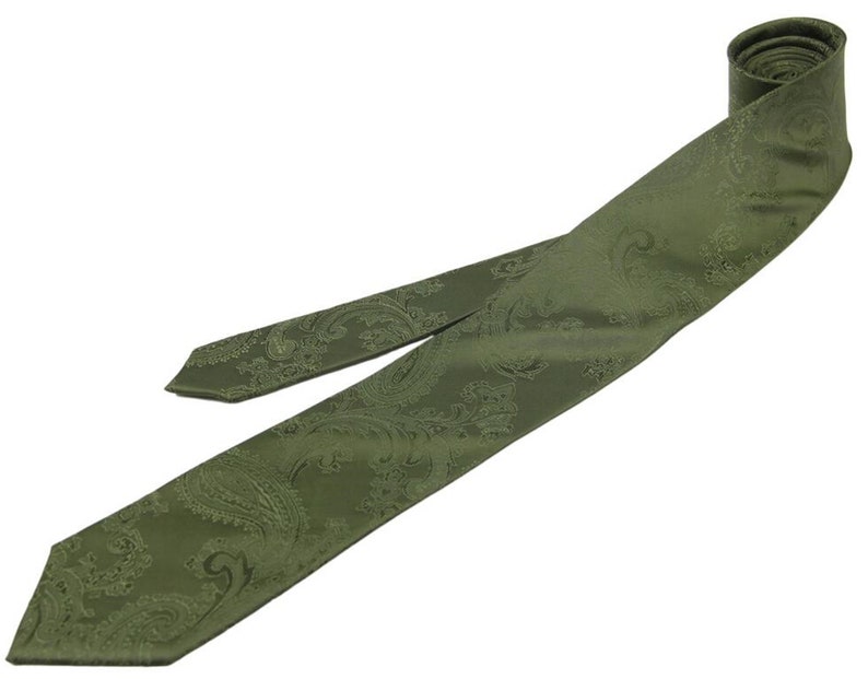 Mrtini Olive Tie. Mens Tie Olive Green. Moss Necktie for Men. Mrtini Olive Wedding Tie Pocket Square Bowtie image 2