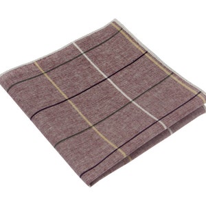 Coral Check Pocket Square.Mens Cotton Handkerchief.