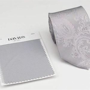 Gris plateado para bodas de hombre - Corbata gris mística con estampado paisley para hombre, niños y niñas - con opción de pañuelo de bolsillo