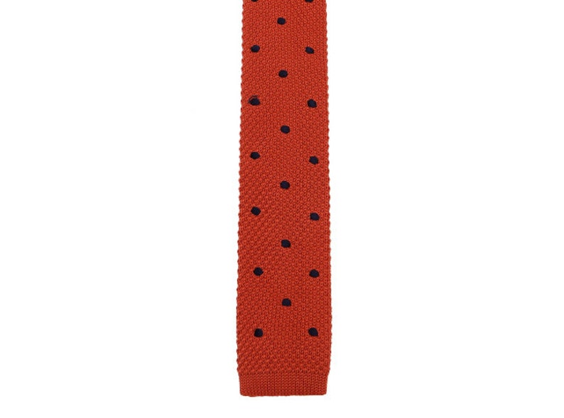 Orange Skinny Ties With Black Dots.Mens Slim Neckties.Wedding Mens Ties.Dots Neckties image 2