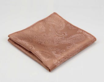 Terracotta Pocket Square. Mens Yam Paisley Handkerchief for Wedding Groomsmen Groom