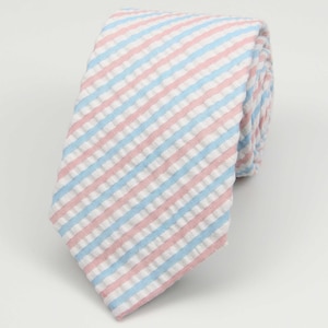 Coral and Pink Seersucker Neckties for Men. Pink Stripe Ties. Mens Gift