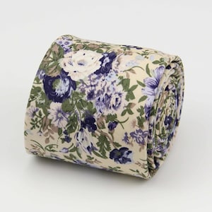 Retro Blue and Ivory Floral Tie. Liberty of London Tie. Floral Print Tie.