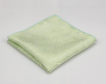 Pistachio Pocket Square. Mens Paisley Handkerchief for Wedding Groomsmen Groom