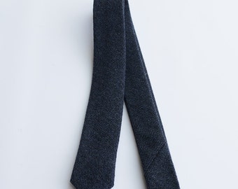 Navy Wool Tie, Navy Neckties for Men, Navy Herringbone Wool Necktie. Navy Blue Tweed Necktie for Groomsmen,Wedding, Rustic ,Classic Tie,