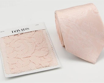 Petal Pink Ties. Light Blush Pink Neckties for Men. Davids Bridal Azazie Petal Wedding Tie Pocket Square Bow Tie Option