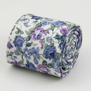 Dusty Blue Floral Ties for Men. Dusty Blue Neckties For Wedding. Blue Groomsmen Ties. Slim and Regular Width.
