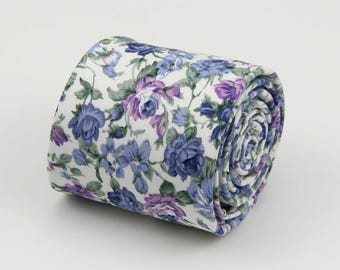 Dusty Blue Floral Ties. Light Blue Floral Print Necktie for for Kids Boys Men - Wedding Groomsmen Groom Mens Gifts