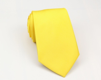Lemon Yellow Ties For Men - Satin Stripe Tie - Mens Yellow Color Necktie - Wedding Gift