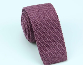 Chianti Wine Wool Ties - Matte Purple Knitted Color Necktie - Knit Rustic Tie - Mens Gift