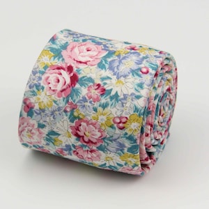 Salmon Floral Tie. Turquoise and Rose Pink Floral Tie. Mens Floral Tie Salmon. Slim Tie.