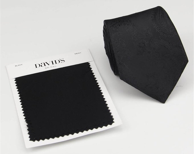 Black Paisley Tie: Mens Wedding Necktie, Bow Tie, Pocket Square