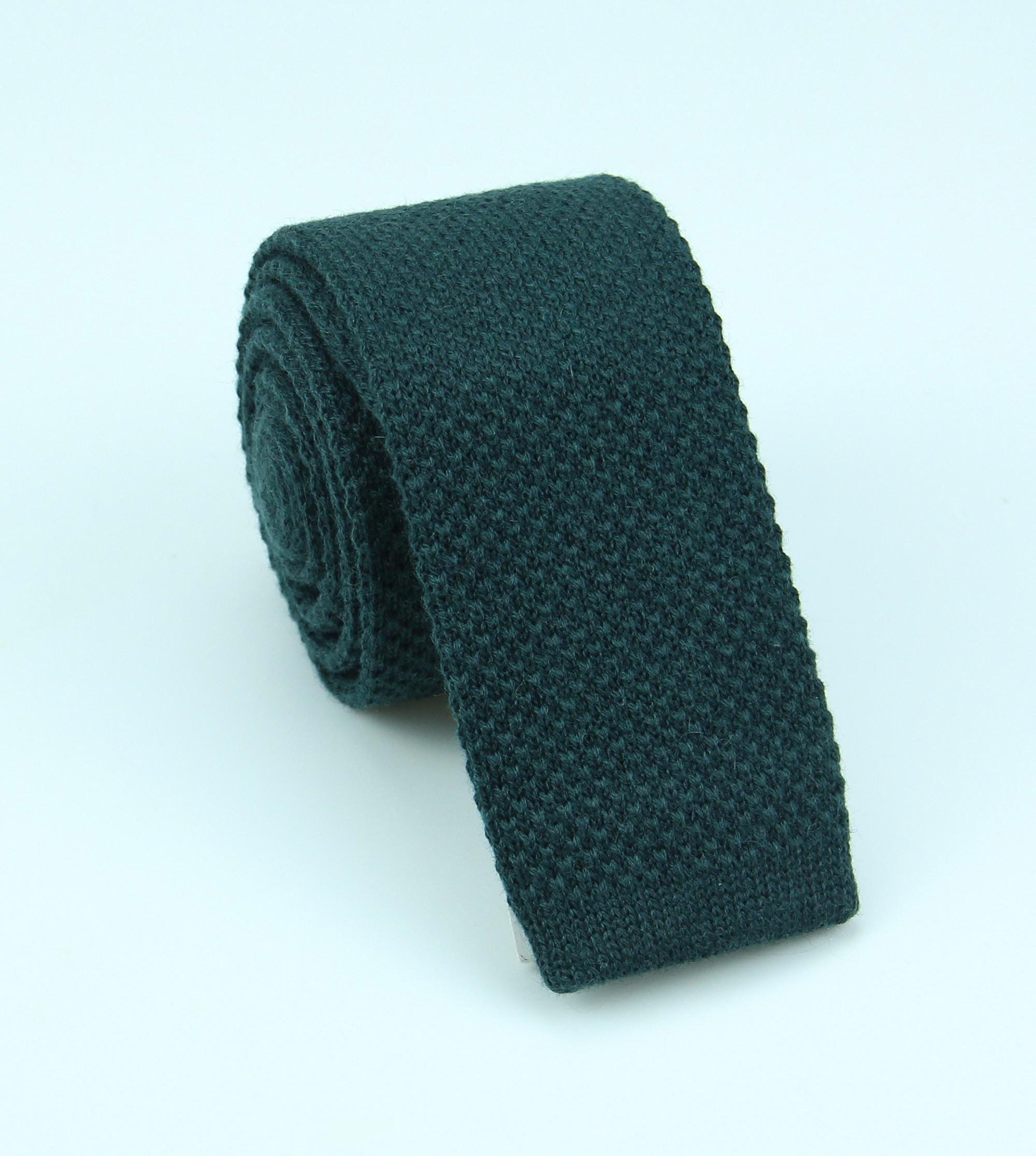 Dark Green Wool Ties - Emerald Forset Knitted Color Necktie - Knit Slim Tie - Mens Gift