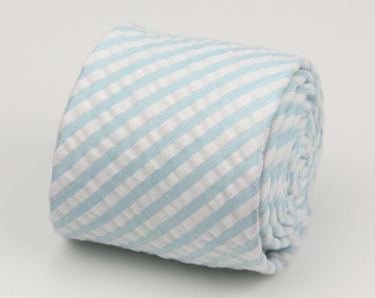 Mint Green Striped Seersucker Tie - Cotton Mens Necktie