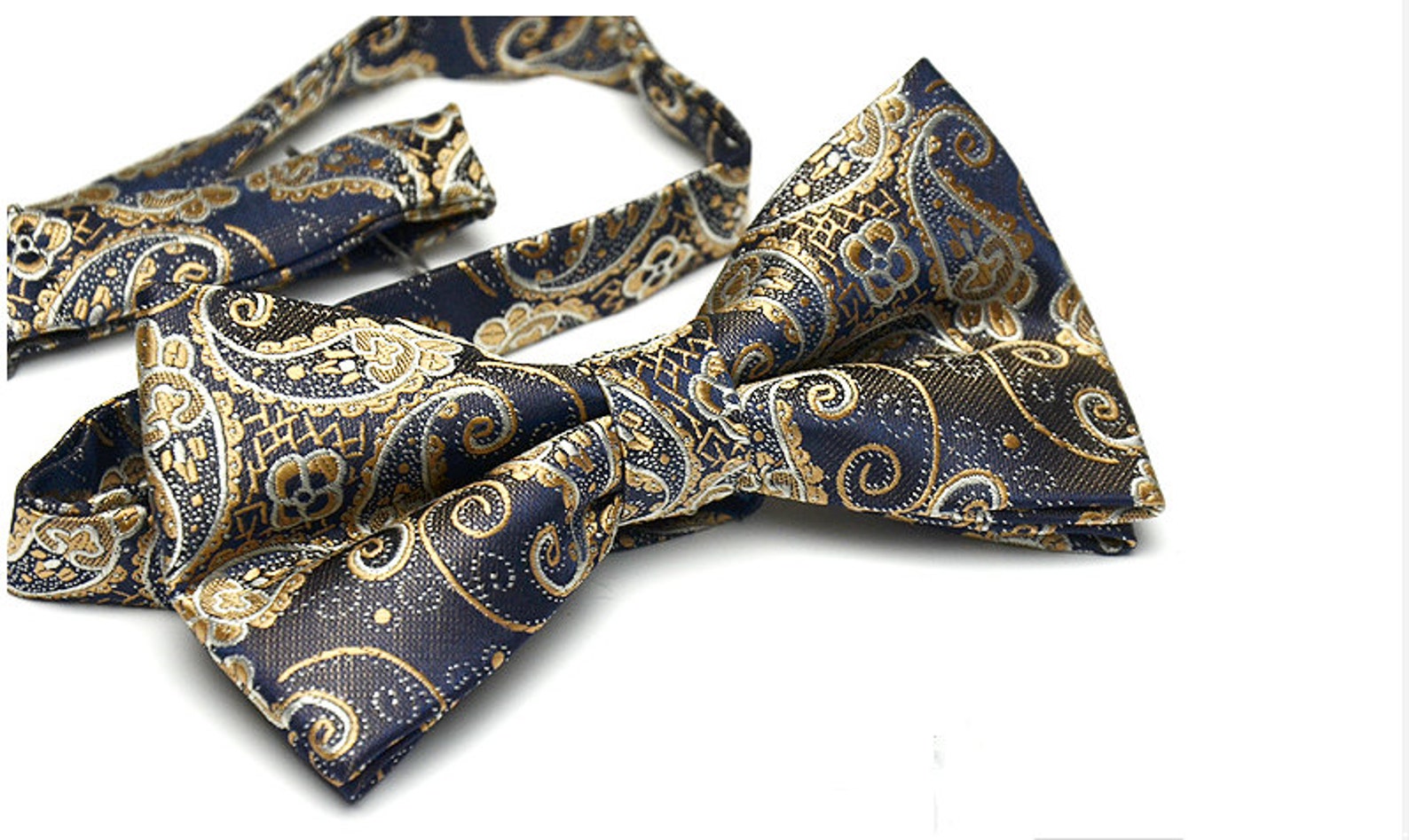 Paisley Bow Tie .Vintage Bow Tie.Silk Bow Tie.Gold Paisley Etsy