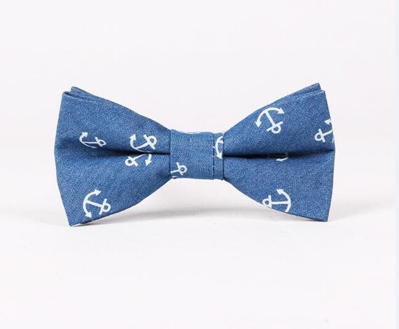 Blue Anchor Bowtie.Mens Denim Bowties.Wedding Bowties.Nautical | Etsy