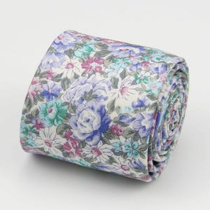 Blue Floral Tie. Blue Floral Tie with Sage Green. Mens Floral Tie. Blue Wedding Tie.
