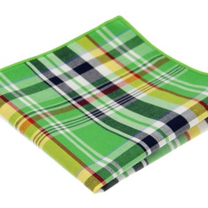 Green Plaid Pocket Square.Green Tartan Handkerchief.Cotton Hankies.Mens Gifts