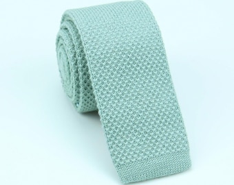 Dusty Sage Wool Ties - Agave Green Knitted Color Necktie - Knit Slim Tie - Mens Gift