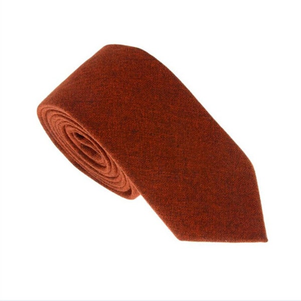 Corbatas de lana naranja. Corbata naranja terracota para hombre - Corbata de franela. Corbata fina para hombre.