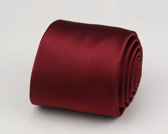Burgundy Ties. Solid Satin Wide Tie. Cranberry Necktie for Men Wedding. Mens Gifts