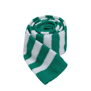 Striped Neckties.Skinny Ties.Wedding Striped Ties.White And Green Striped Knitted Ties