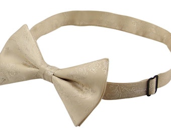 Champagne Bowties. Mens Bow Tie Champagne. Neutral Bowtie for Men for Wedding. Silk Paisley BowTie