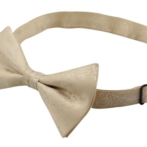 Champagne Bowties. Mens Bow Tie Champagne. Neutral Bowtie for Men for Wedding. Silk Paisley BowTie