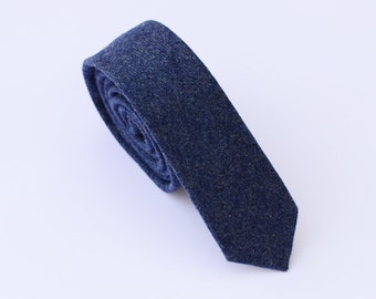 Blue Wool Ties, Blue Skinny Ties for Men, Dark Blue Skinny Tie, Blue Wedding Ties, Solid Blue Neckties for Groomsmen, Groom Gift, Rustic.