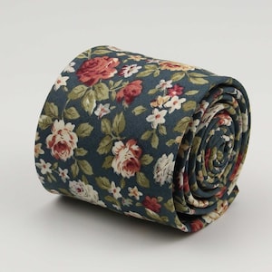Dark Green Floral Tie. Dark Emerald Ties For Men. Forest Green Neckties for Men. Multi Size.