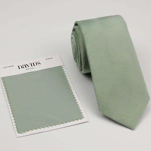Dusty Sage Velvet Ties. Sage Green Velvet Necktie. Mens Slim Color Tie