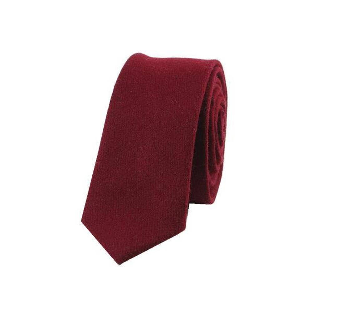 Burgundy Wool Tie. Burgundy Skinny Ties. Burgundy Neckties for Wedding. Mens Slim Ties. Solid ...