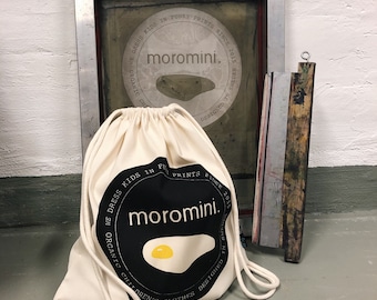 Screen printed drawstring bag, organic, hand print, Moromini