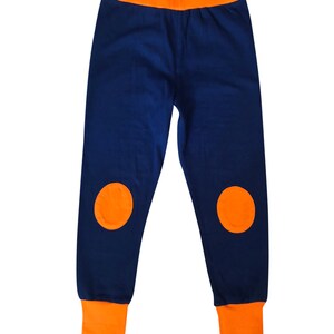 Kids baggy pants ORANGE KNEE PATCHES soft organic dark blue image 3