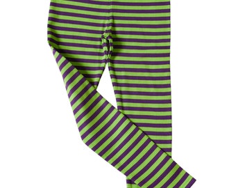 Leggings, pantalones, algodón orgánico canalé, rayas, 90'S, retro, estilo francés, púrpura, verde, unisex, género neutro, minimalista, divertido