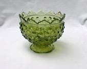 Fenton Glass Green Transparent Hobnail 3873 CG 4 quot Miniature Candle Bowl