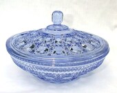Indiana Glass Blue WindsorCovered Candy Jar Box And Lid Vintage