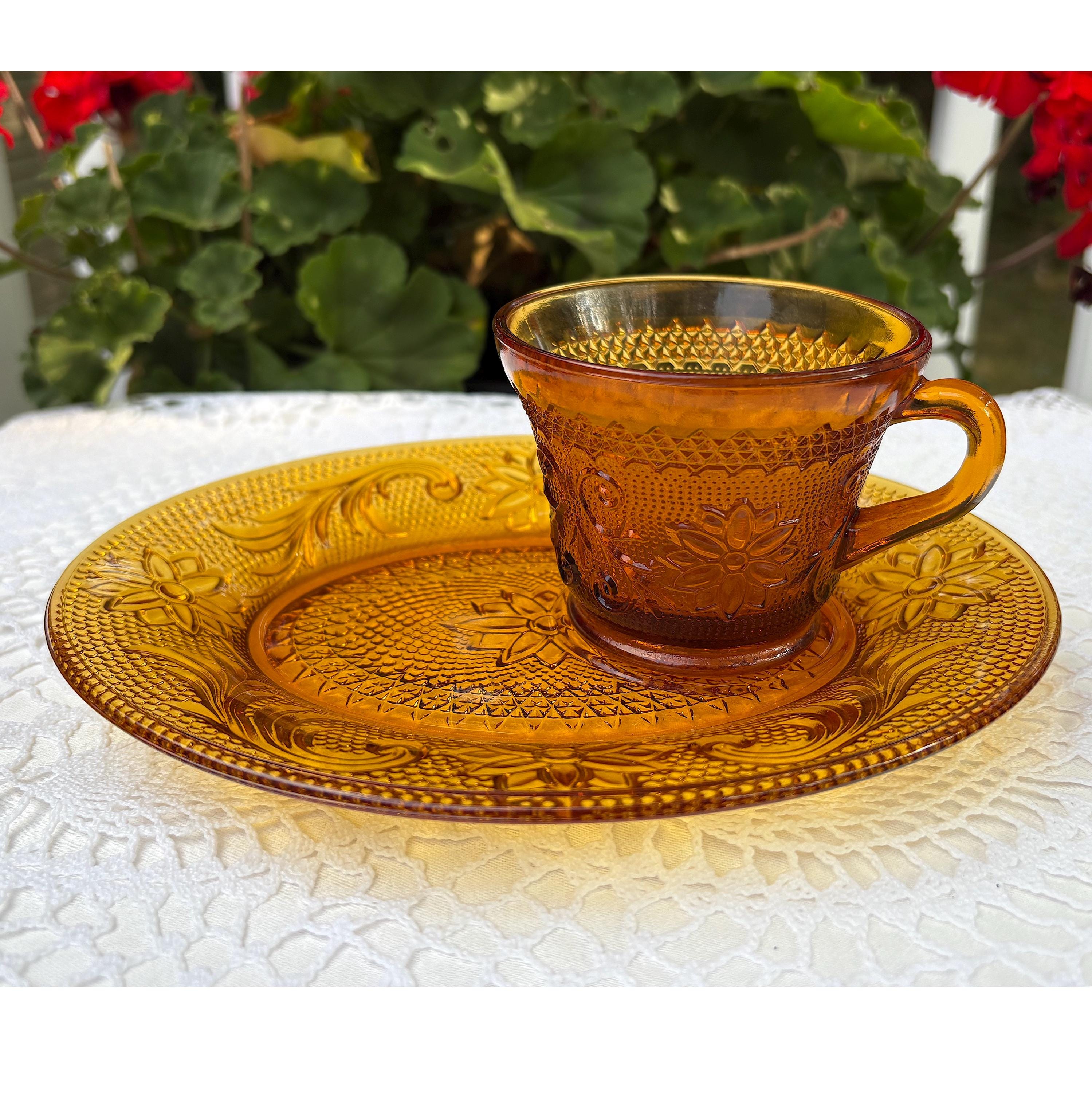 Indiana Glass Early American Tiara Sandwich Amber Snack Plate and