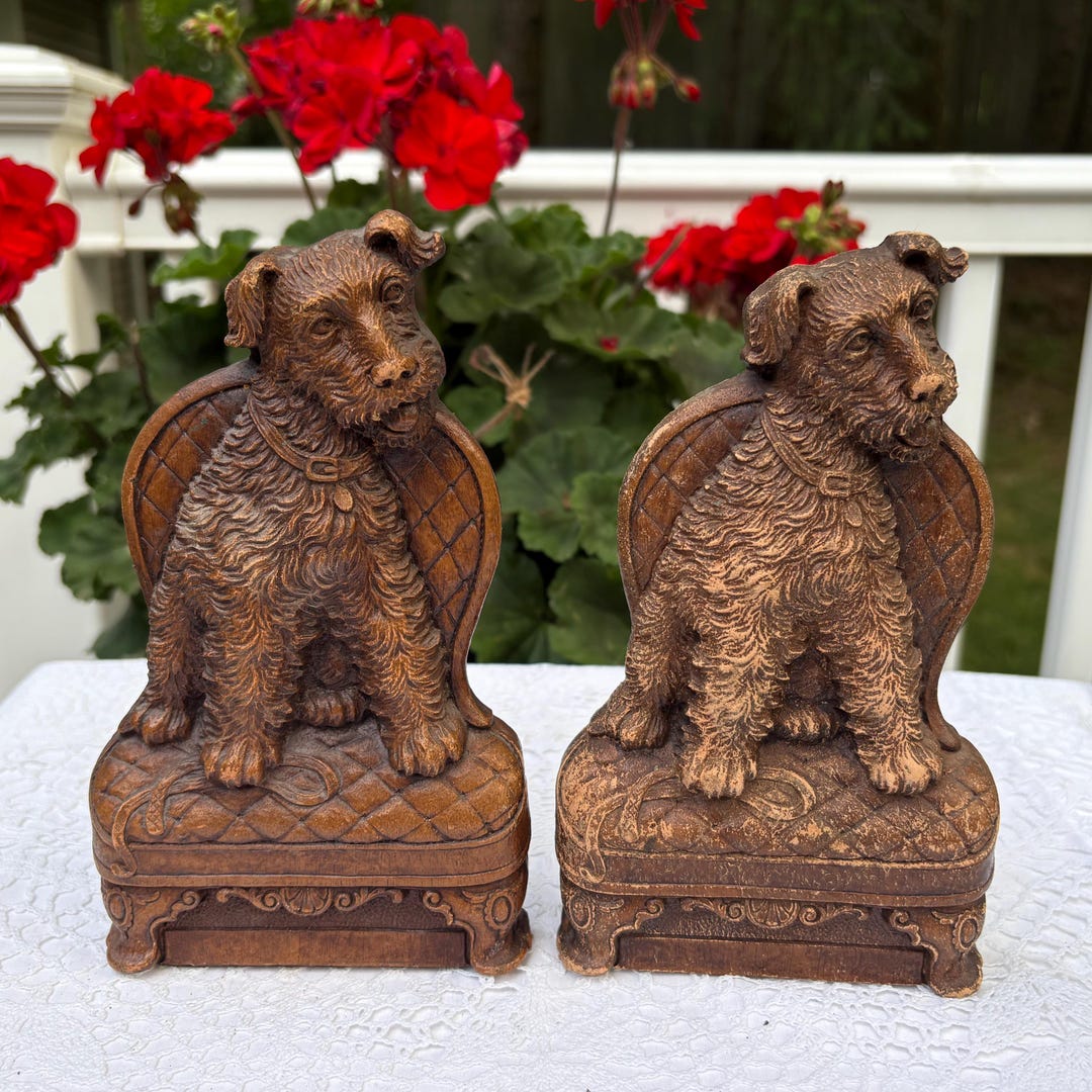 Syroco Wood Composite Terrior Dog on Chair Bookends - Etsy