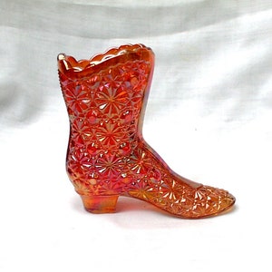 Fenton Marigold Carnival Iridescent Tall Glass Boot Shoe Daisy And Button