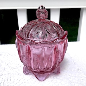 Fenton Candy Dish Jar With Lid Cactus Dusty Rose Pink Fenton Logo