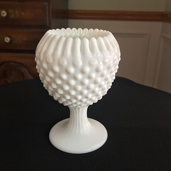 Fenton Art Milk Glass Hobnail Ivy Ball Ribbon Vase Candy Bowl 3757